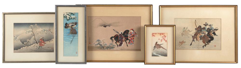 Appraisal: COLLECTION OF FIVE JAPANESE WOODBLOCK PRINTS TH CENTURY LARGEST FRAMED