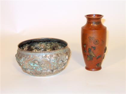 Appraisal: Small Japanese mixed metal vase and silver thai alms bowl