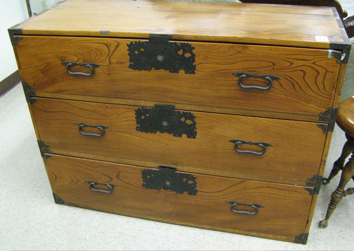 Appraisal: JAPANESE ISHODANSU CLOTHING CHEST having three large drawers with iron