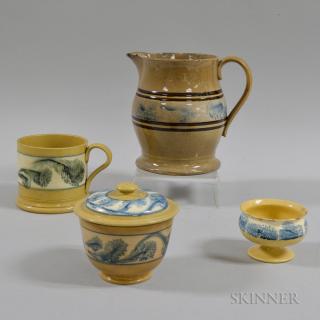 Appraisal: Four Dendritic-decorated Yellowware Vessels th century ht to in Estimate