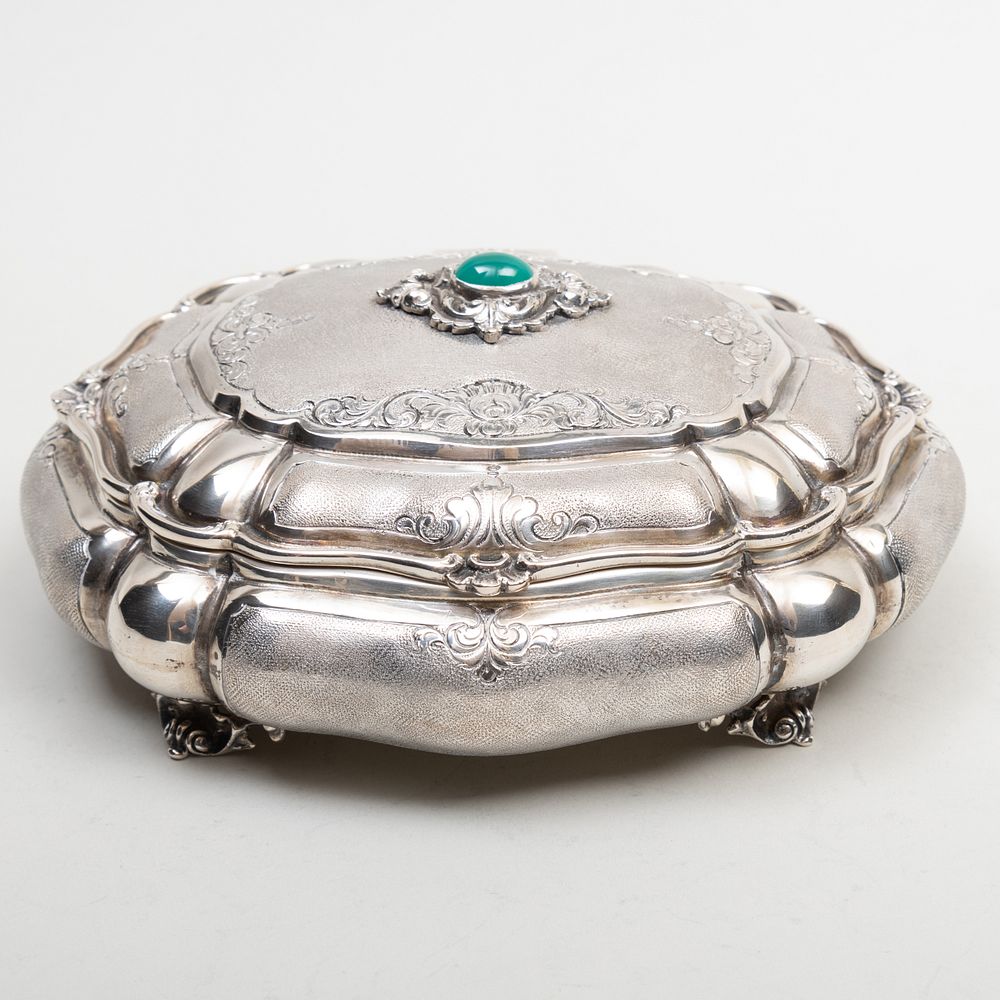 Appraisal: Italian Silver Shaped Oval Casket Marked ' Milan' inset with