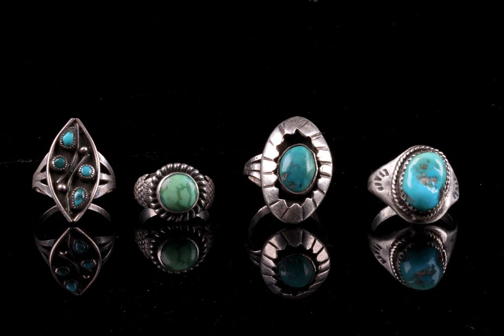 Appraisal: Navajo Old Pawn Sterling Turquoise Ring Collection Included in this