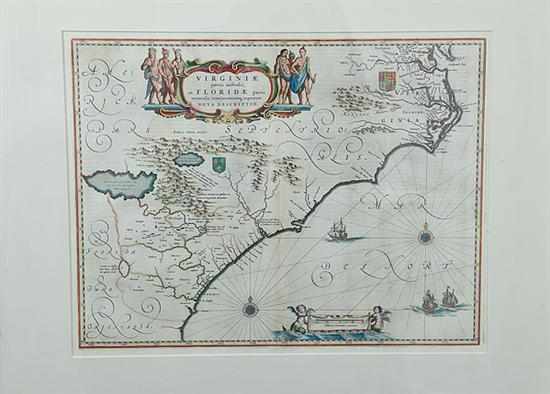 Appraisal: Rare early map Southeastern United States coast by Willem Blaeu