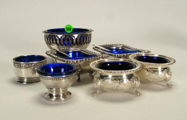 Appraisal: Group of master salts with cobalt glass including two pair