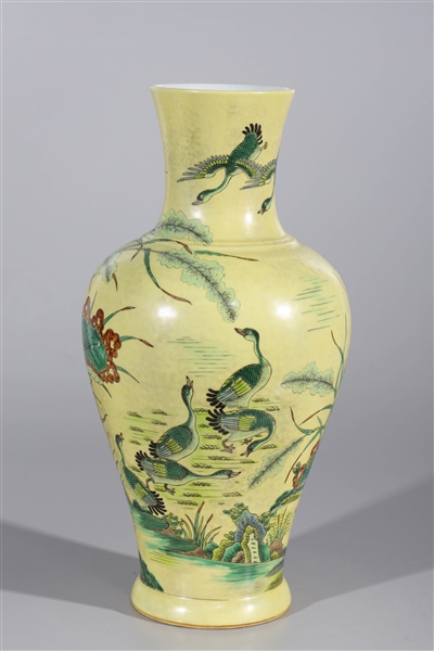 Appraisal: Chinese famille verte enameled porcelain yellow ground vase with river