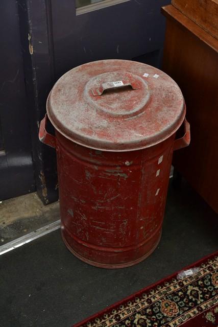 Appraisal: AN INDUSTRIAL RED METAL RUBBISH BIN AN INDUSTRIAL RED METAL