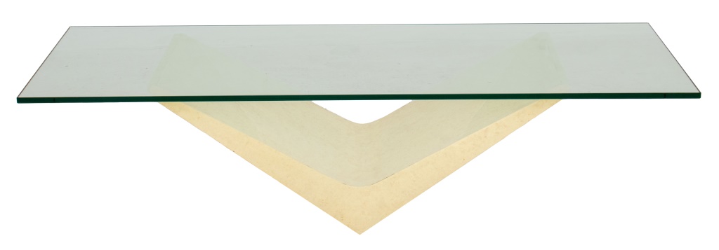 Appraisal: GAMPEL-STOLL FAUX PARCHMENT COFFEE TABLE S Gampel-Stoll Postmodern faux travertine