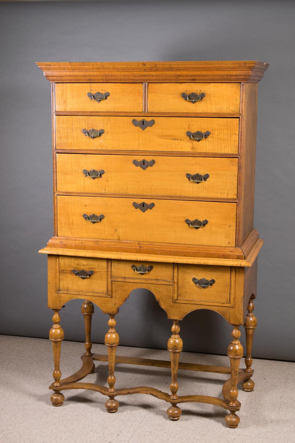 Appraisal: WILLIAM AND MARY STYLE HIGHBOY CHEST ON STAND American early