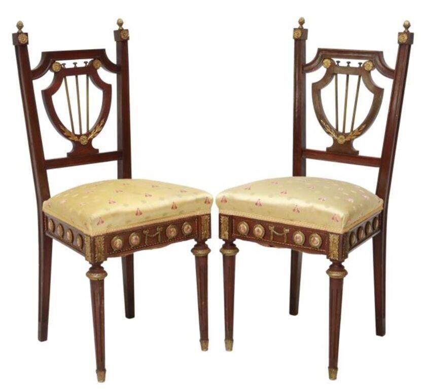 Appraisal: pair French Louis XVI style side chairs th c mahogany