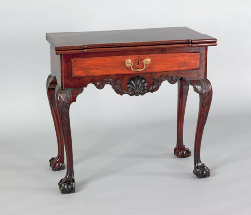 Appraisal: Philadelphia Chippendale carved mahogany card table ca having a hinged