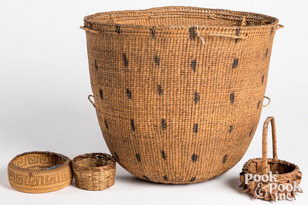 Appraisal: Shipibo tribal basket Shipibo tribal basket h dia together with