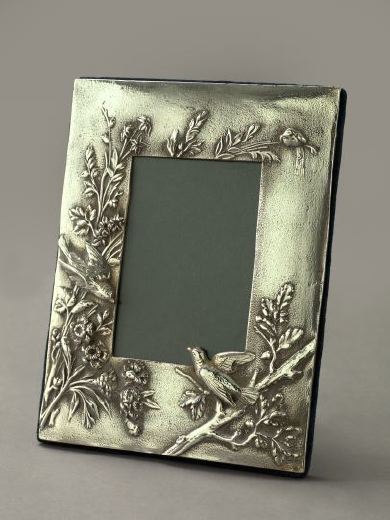 Appraisal: English Sterling Silver-Faced Songbirds and Flowering Branches Photograph Frame in