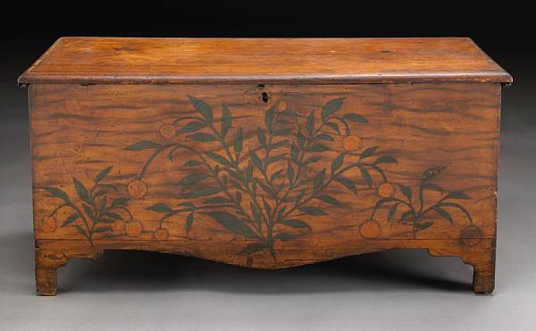 Appraisal: An American pine faux grain and fruit painted chest early