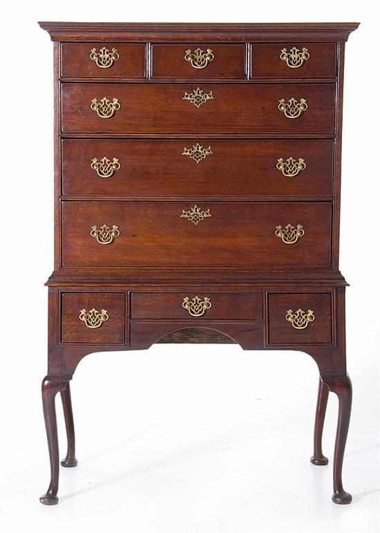 Appraisal: Queen Anne style oak highboy th century top section with