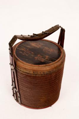 Appraisal: A Japanese wicker basket with handle cm high to top