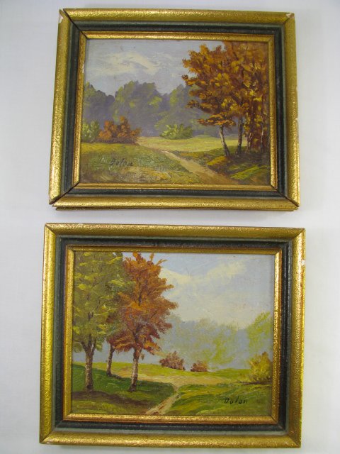 Appraisal: Two small framed oil on board landscape paintings signed Dolon