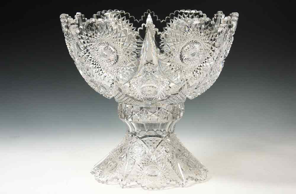 Appraisal: BRILLIANT CUT GLASS PEDESTAL PUNCH BOWL - Two-Part American Brilliant