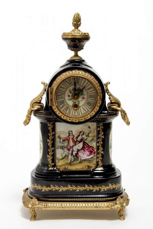 Appraisal: ACF Sevres Porcelain Ormolu Mantel Clock Sevres French Neoclassical-style cobalt