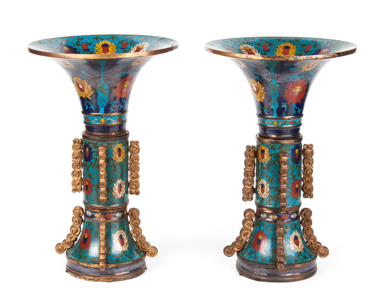 Appraisal: Pair of Chinese cloisonne enamel trumpet vases late th century