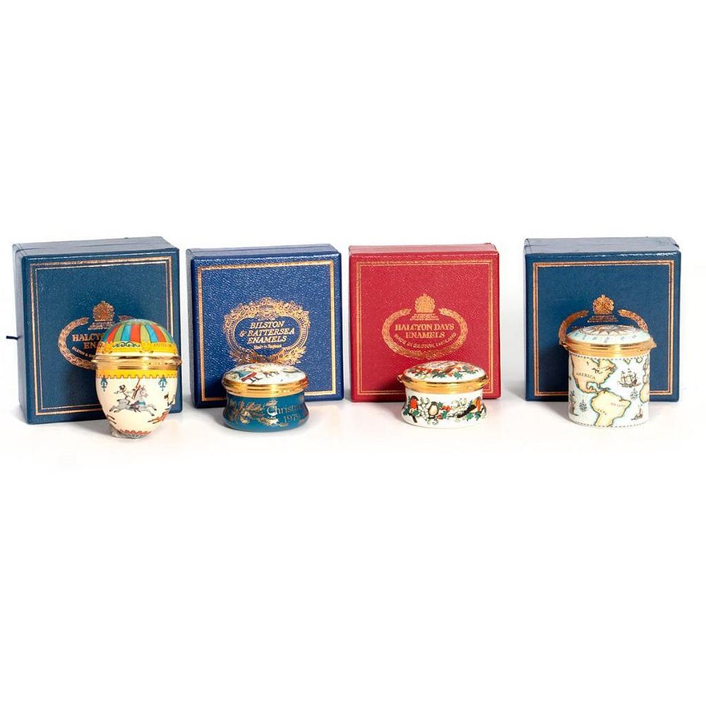 Appraisal: Bilston Battersea Enamel Boxes A collection of four including Christmas