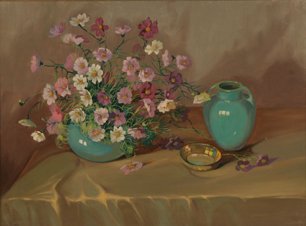 Appraisal: John Zwara Hungarian American - floral still life with pottery