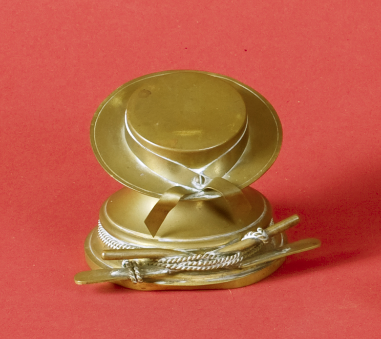 Appraisal: BRASS 'JACK TAR' SAILOR'S HAT INKWELL The base a windlass