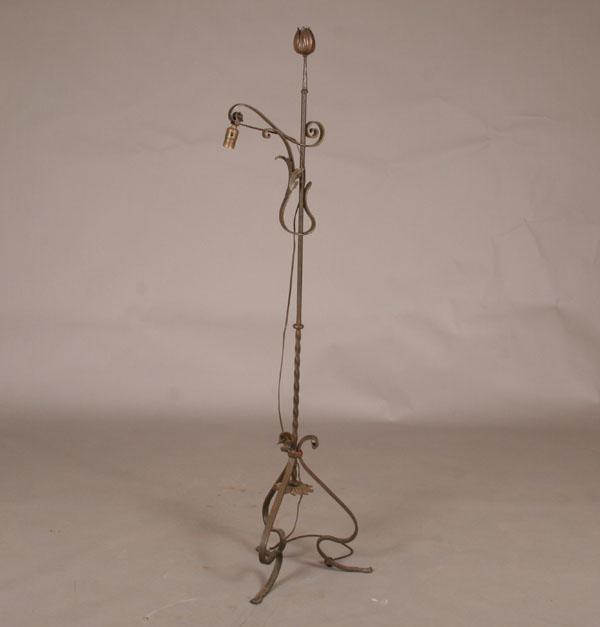 Appraisal: Wrought iron stylized bridge lamp with hand forged tripod base