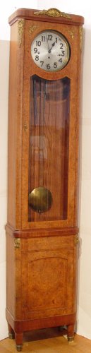 Appraisal: FRENCH BURLWOOD ORMOLU MOUNTED GRANDFATHER CLOCK Burlwood veneer with string