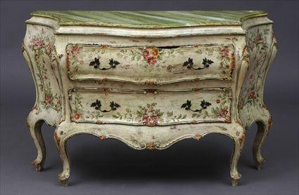 Appraisal: VENETIAN ROCOCO-STYLE PAINTED COMMODE Of serpentine outline and bomb contour