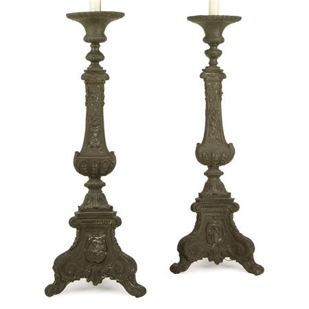 Appraisal: Pair of Continental Baroque Style Altar Sticks Estimate -