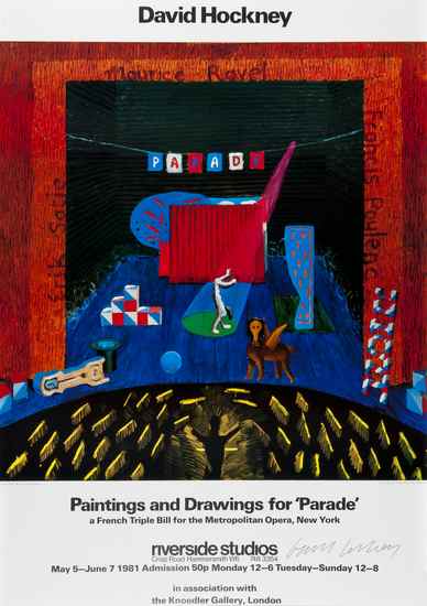 Appraisal: David Hockney b The set for Parade offset lithograph poster