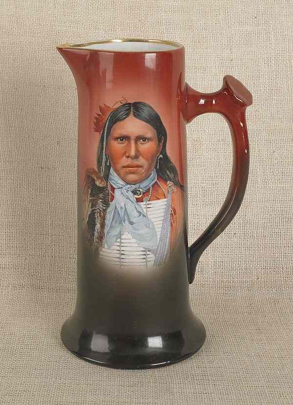 Appraisal: Porcelain pitcher with transfer bust of a Native American marked