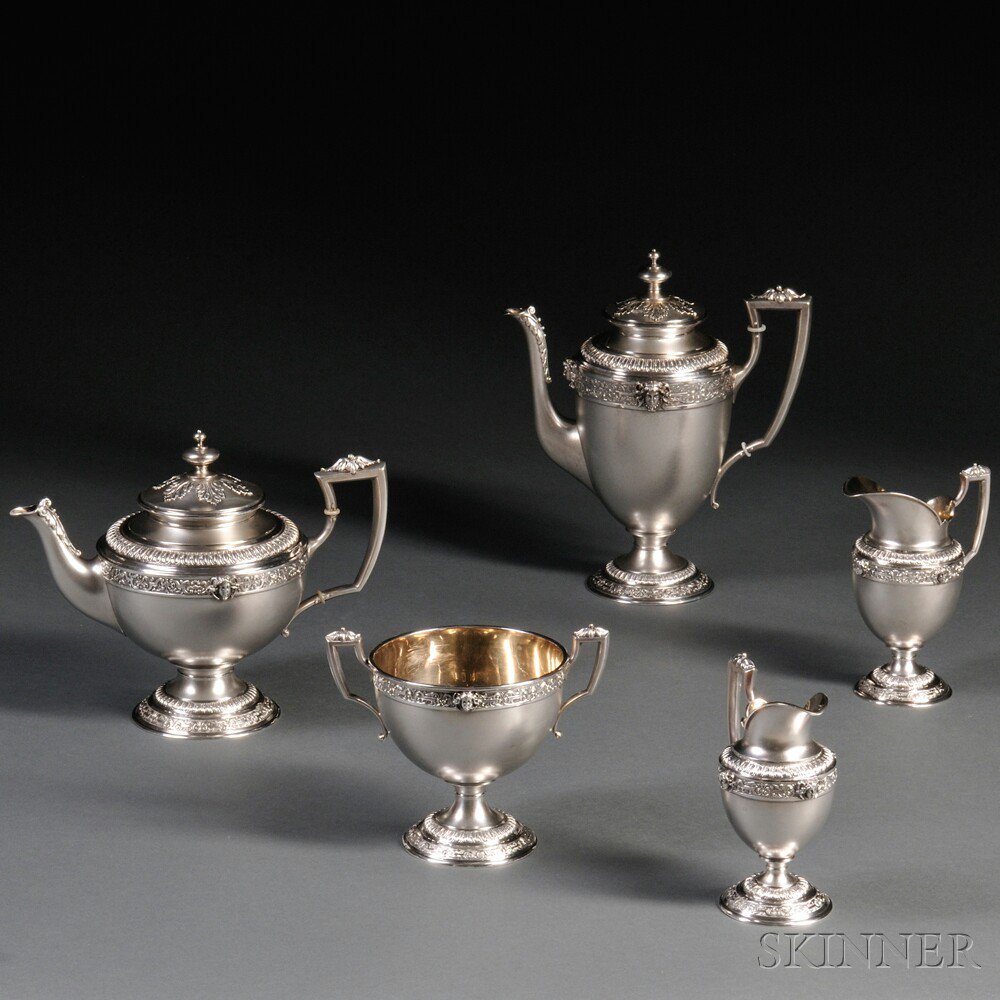 Appraisal: Five-piece German Neoclassical-style Silver Tea and Coffee Set Bremen late