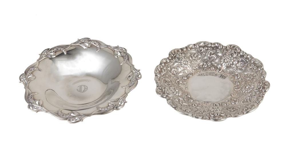 Appraisal: Two Tiffany Co Sterling Silver Small Dishes incl floral repousse