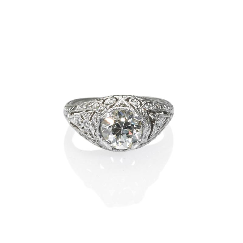 Appraisal: EDWARDIAN DIAMOND PLATINUM FILIGREE RING Condition Report M-L VS strong