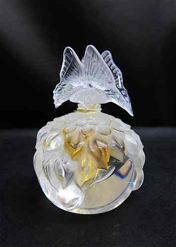 Appraisal: LALIQUE ''PAPILLION'' FLACON COLLECTION PERFUME edition clear and frosted crystal