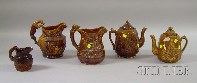 Appraisal: Five Pieces of Bennington-type Glazed Stoneware Tableware a small jug