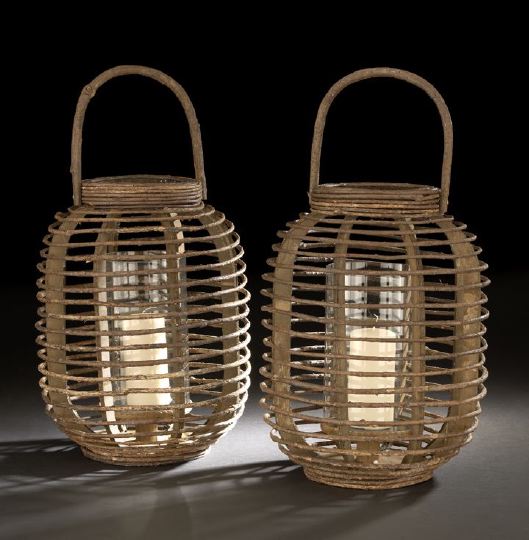 Appraisal: Pair of Chinese Willow Hand Lanterns each with wooden staves