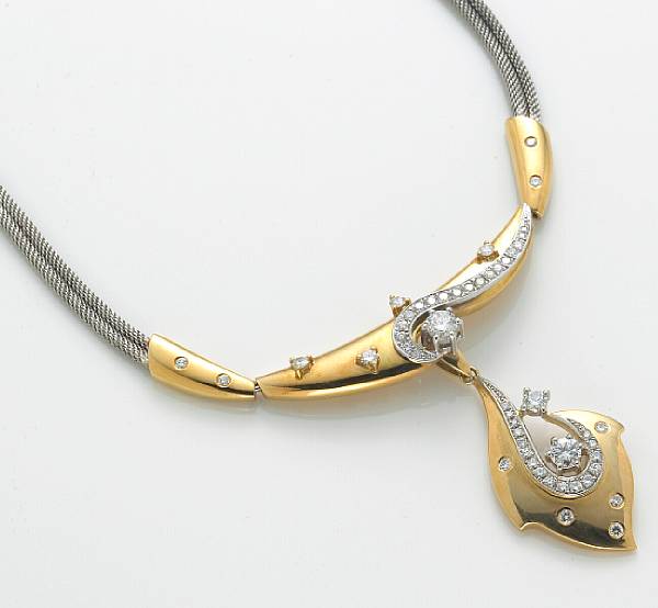 Appraisal: A diamond platinum k and k gold necklace estimated total