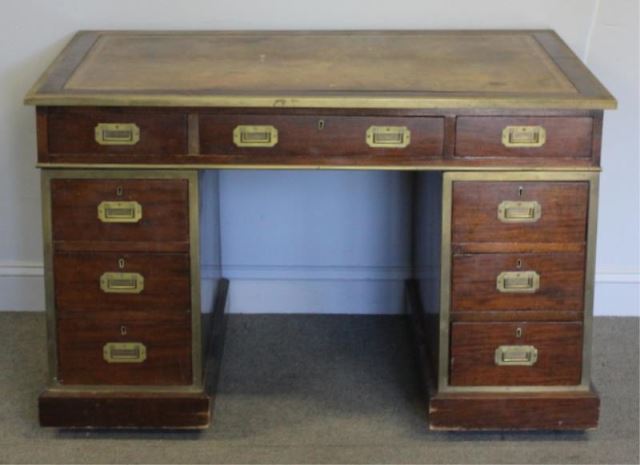 Appraisal: Antique Leathertop Brass Mounted Campaign Desk Nice quality desk in