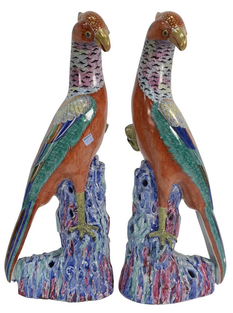 Appraisal: Pair of Contemporary Chinese Style Porcelain Birds with multicolor glaze