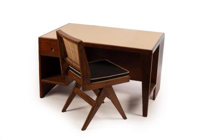 Appraisal: Pierre Jeanneret - a Chandigarh teak desk with inset leather