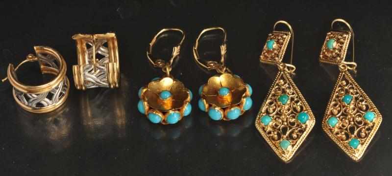 Appraisal: Lot of Pairs of K Y Gold Earrings Description Includes