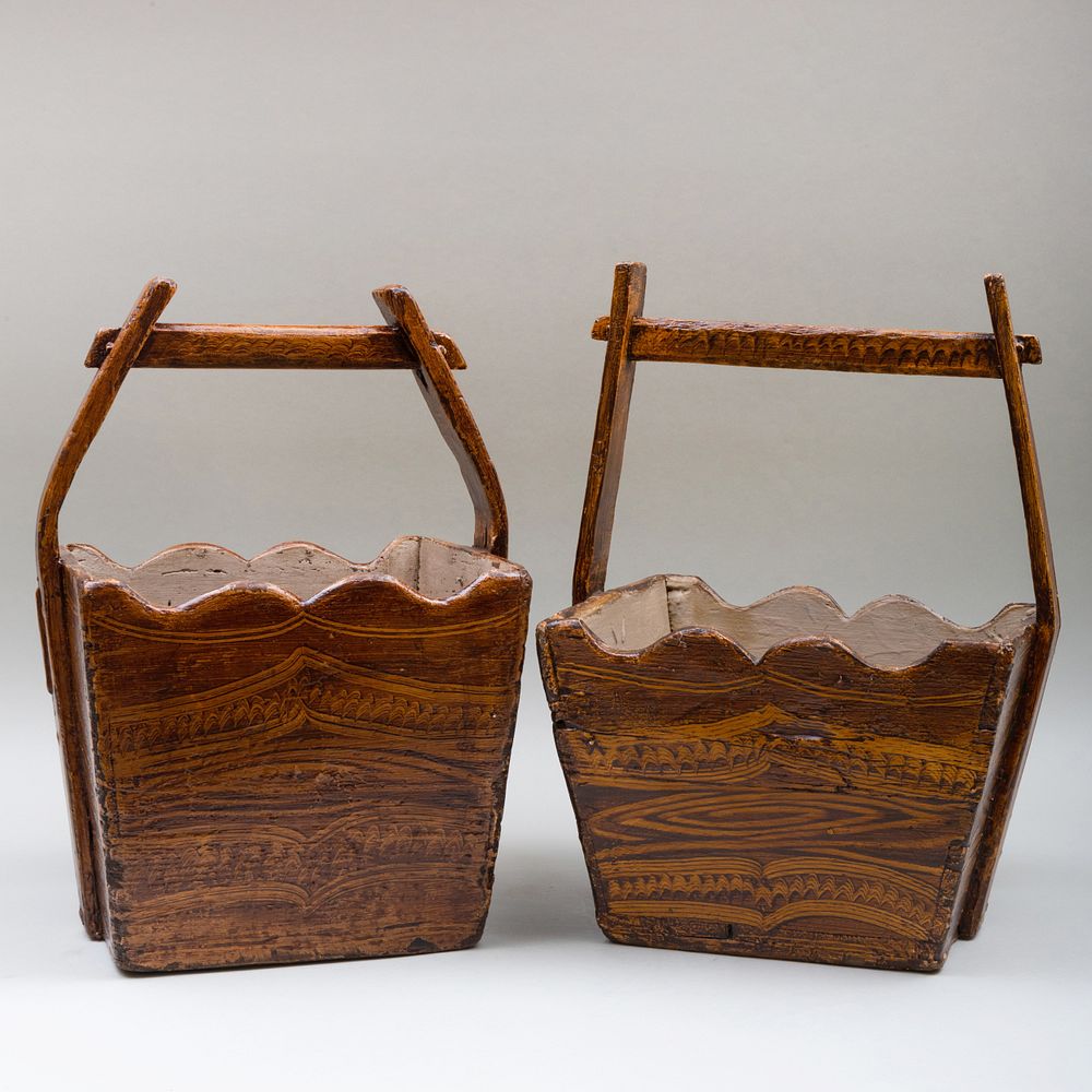 Appraisal: Pair of Japanese Faux Grained Baskets x x in The