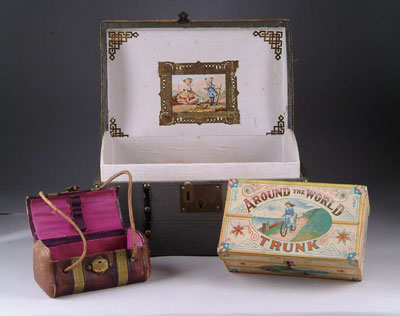 Appraisal: DOLL TRUNKS Bliss Around the World French Fashion style Trunk