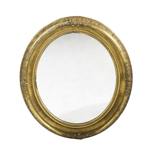 Appraisal: ENGLISH MIRROR In oval gilded frame th C x