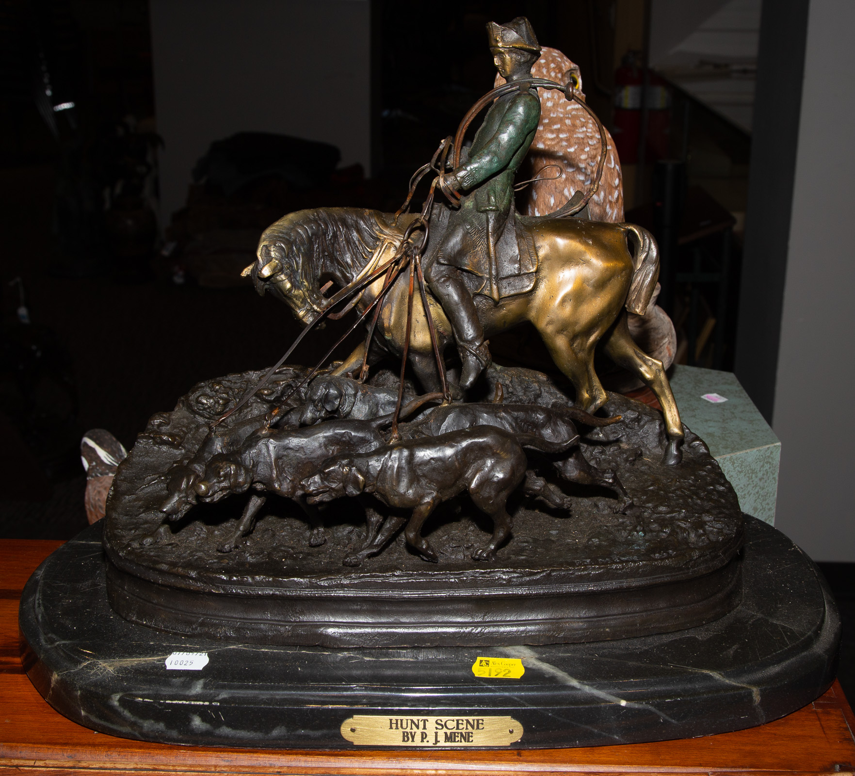 Appraisal: AFTER P J MENE PATINATED BRONZE HUNT SCENE Modern mounted