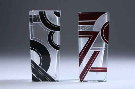 Appraisal: TWO CZECH ART DECO ENAMELLED GLASS VASES Circa 's One