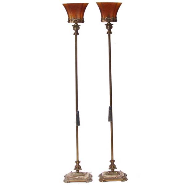 Appraisal: Pair of art deco torchiere floor lamps with acid etched