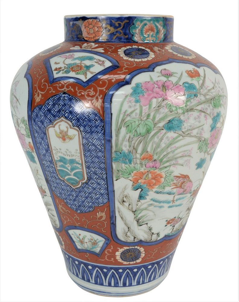 Appraisal: Chinese Imari Ginger Jar having painted panels of birds and